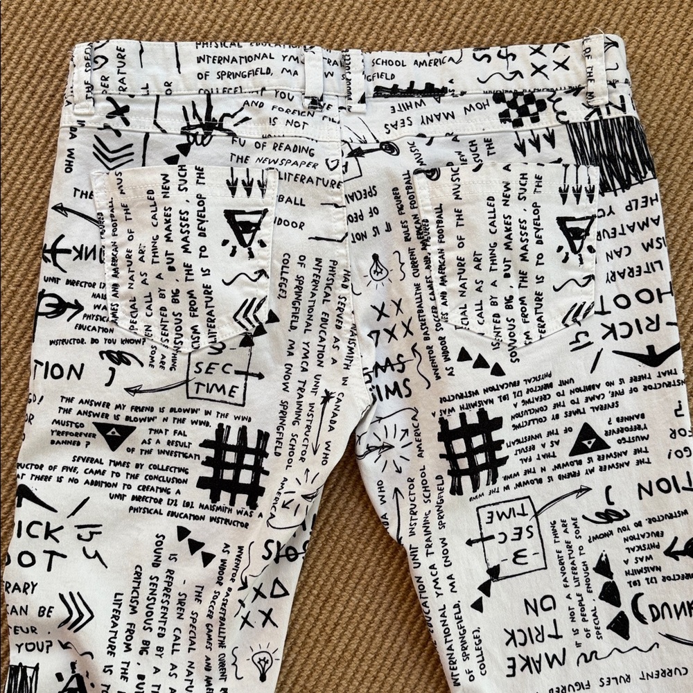 Tasso Narrow White Pants with Black Graffiti Sz M - Picture 4 of 5